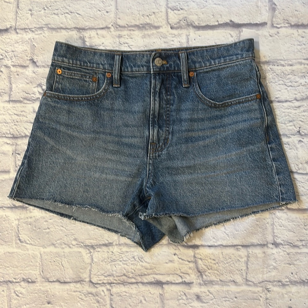 Madewell The Perfect Jean Short High Rise Blue Denim Raw Cut Off Hems Size 29